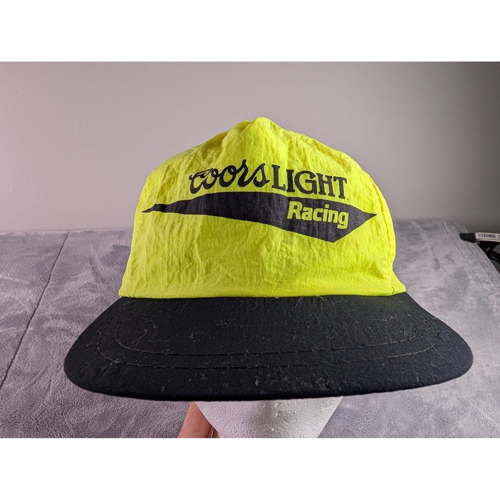 Vintage Coors Light Racing Snapback Hat Neon Yellow Black Nylon Cap Sportswear